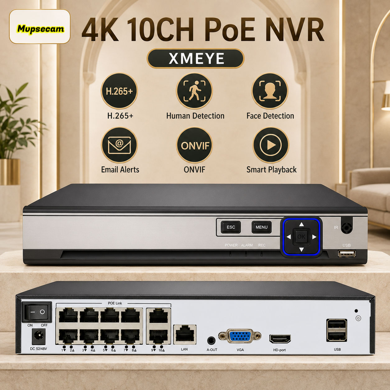 Security Ip Camera - POE NVR XMEYE 10CH 8 Kanaals