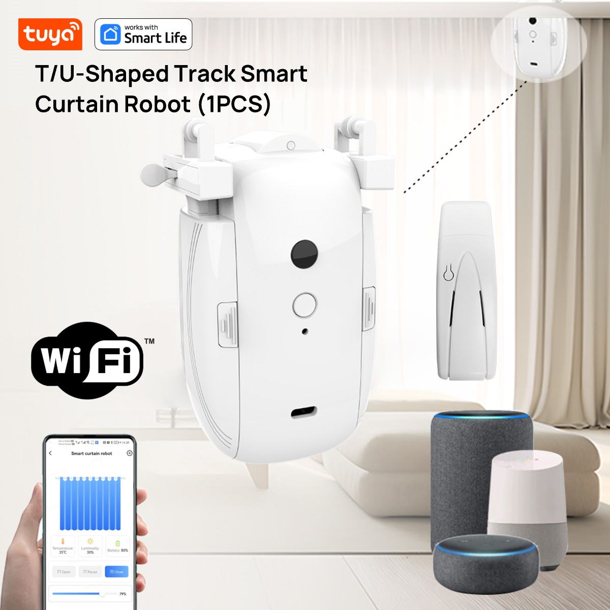 Smart Home Living - Tuya Smart WiFi-gordijnrobot (1 stuks met