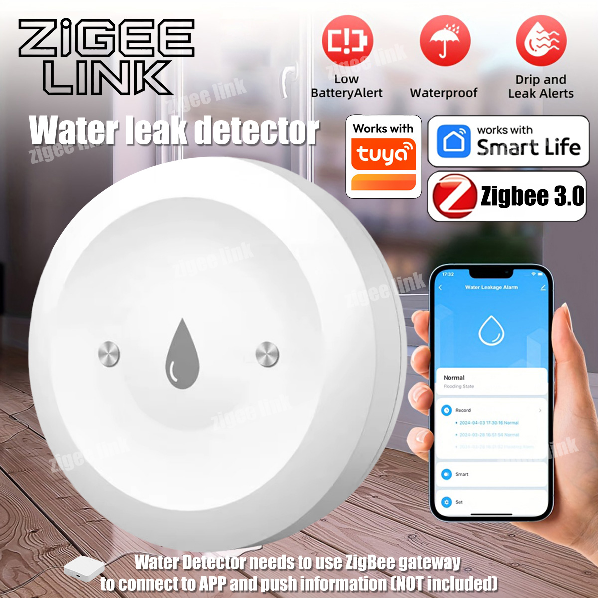 Smart Home Zentrale - ZigBee 3.0 Watersensor Slimme lekdetector Overstromingswaterlekkage