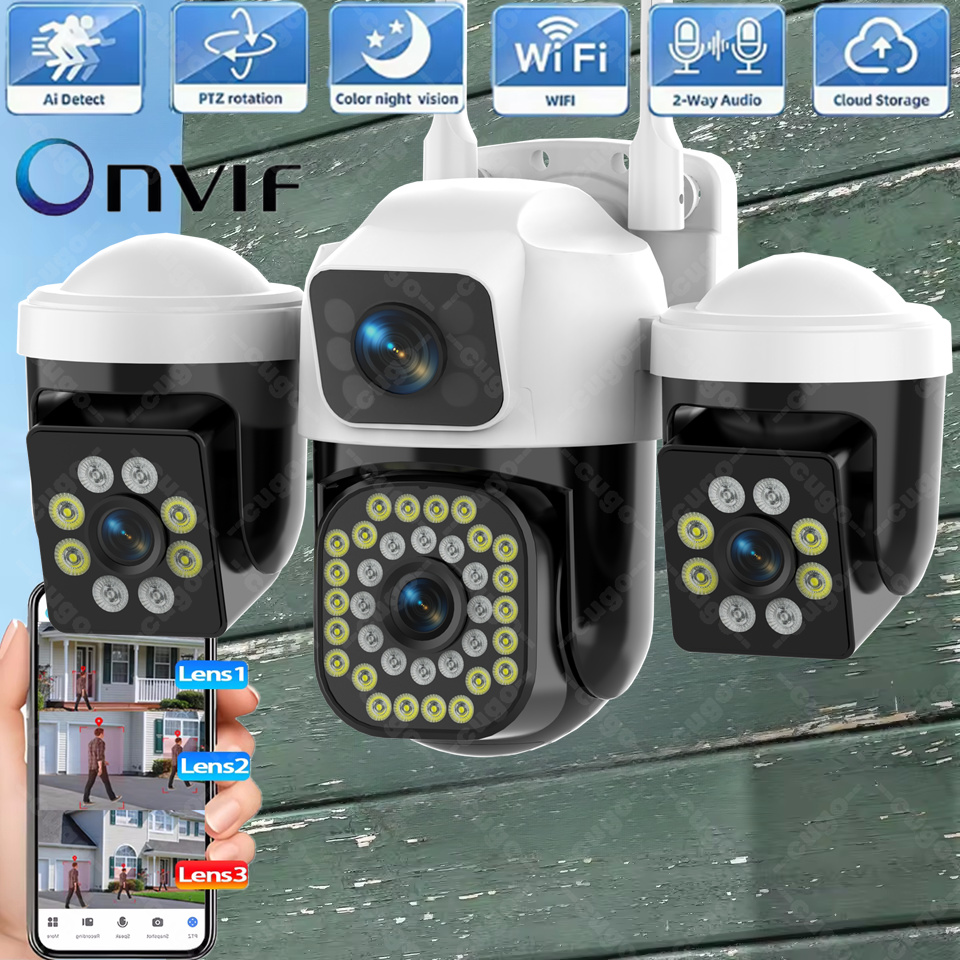 Smart Home Kamera Outdoor - 15MP Beveiligingscamera 3-HD Schermen Auto Tracking